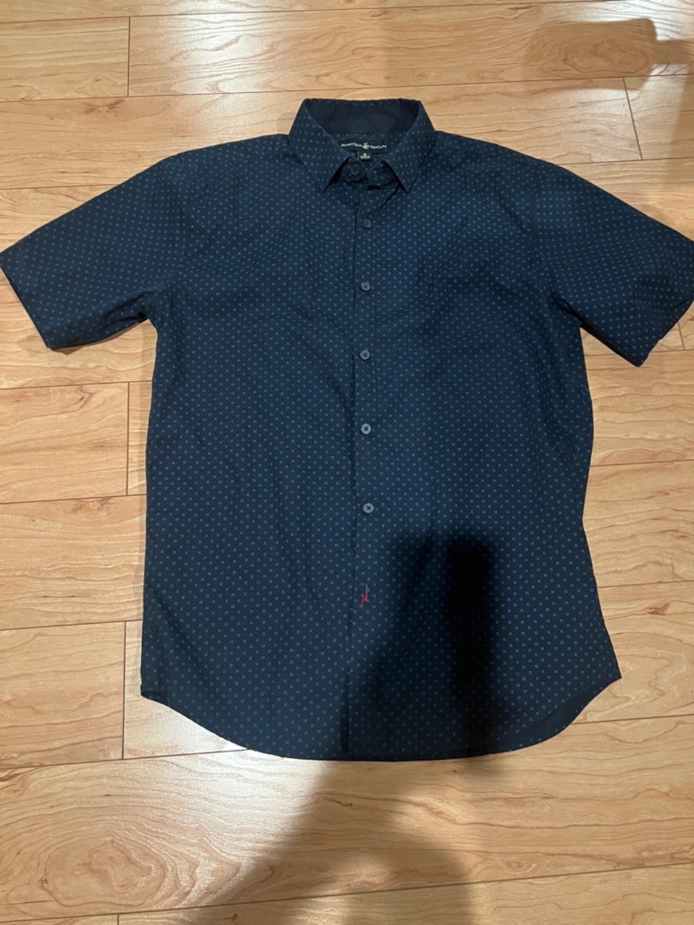 Beverly Hills Polo Club Navy Short-Sleeve Button-Down with Micro Dot Print